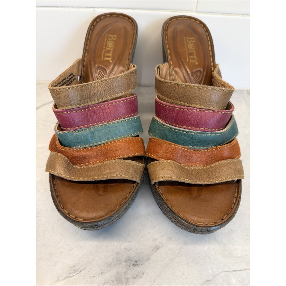 Born Lumi Multicolor Leather Sandal Wedges Women's Size 8/39